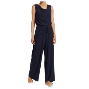 Vince CAMUTO Sleeveless Navy Jumpsuit Elastic Waist Wide Leg Drape Neck Size M